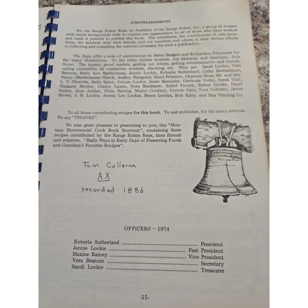 Vintage‎ Montana Bicentennial Grandma's Favorite Recipes By Range Riders Reps